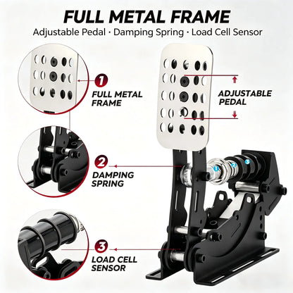 Simruito Sim Racing Pedals, 200kg Load Cell 3 Pedal Set, USB Simracing Pedals Adjustable Brake, Black/Silver for PC Simulator