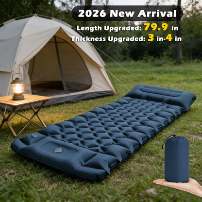 2026!Thicken Camping Mat Inflatable Mattress Sleeping Bed Tent Moisture-Proof Built-in Foot Pump Sleeping Pad with Pillow