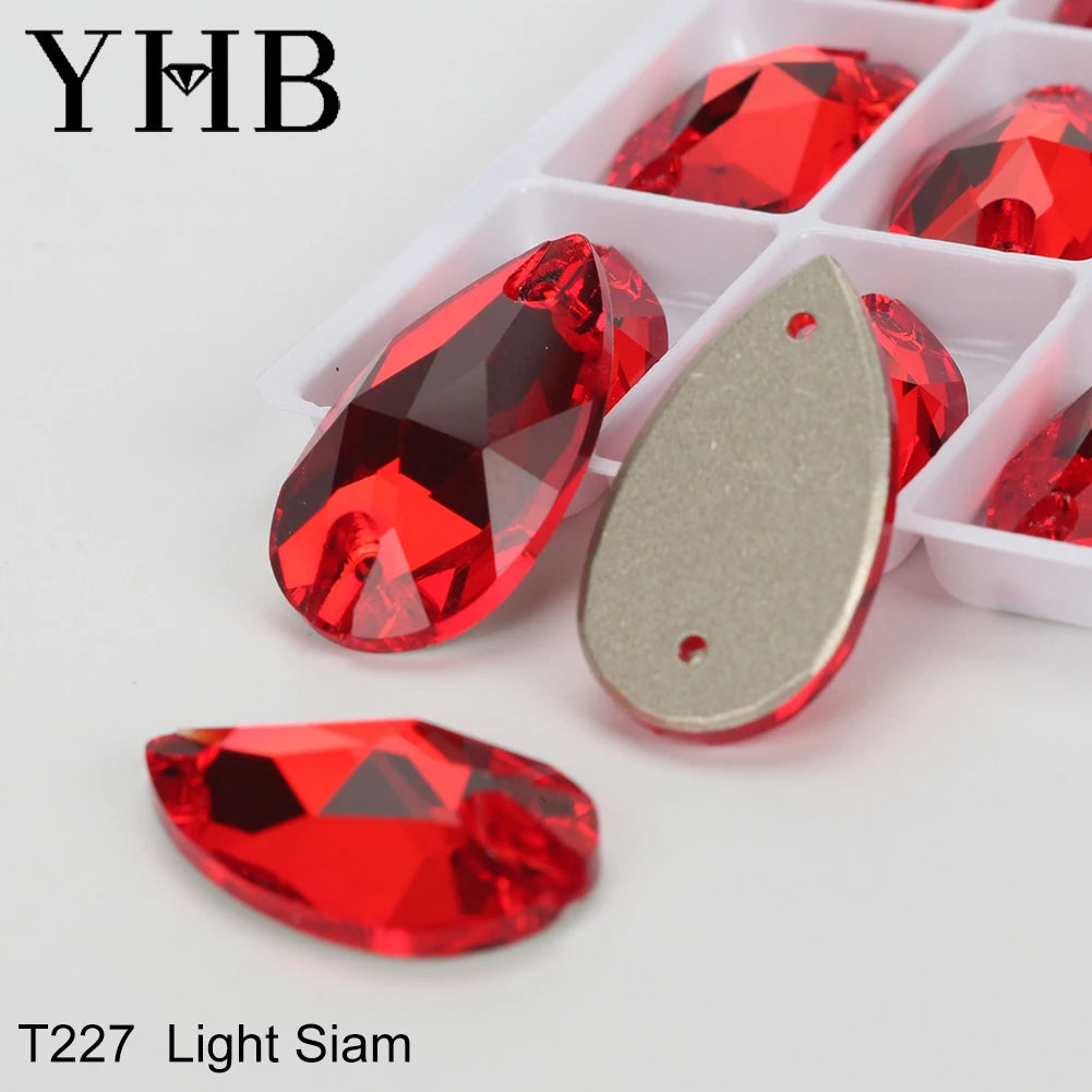 YHB Drop Moonlight Glass Lt Siam Crystal AB Sewing Stones Flatback Sew on Rhinestones For Garment Clothes Bags