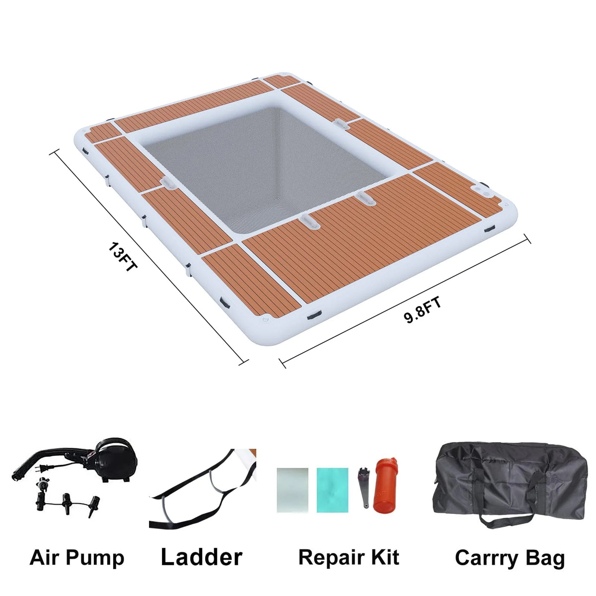 Stock Summer 13x10FT Inflatable Floating Dock Swim Platform EVA Non-Slip Air Dock Swimming  Platform for Pool Beach Ocean