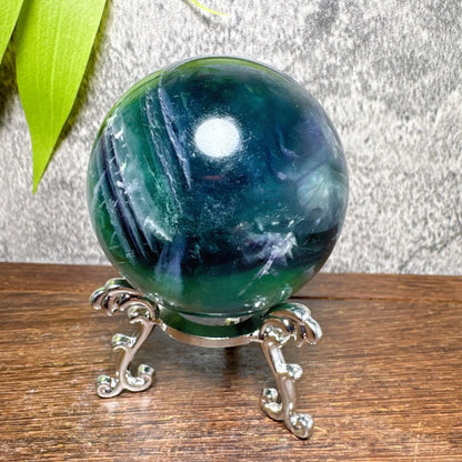 Natural Blue Snowflake Feather Fluorite Spheres Stone Healing Crystal Reiki Energy Home Scene Decorations Gifts+Stand