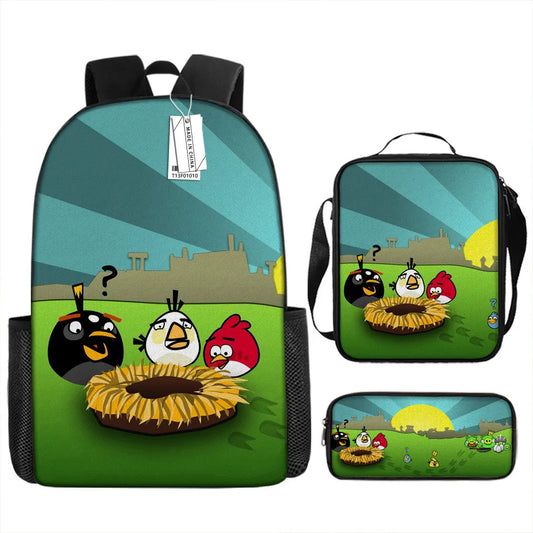 Luxury Novelty Peculiar Cool Angry Birds 3D Print 3pcs/Set pupil School Bags Laptop Daypack Backpack Lunch bag Pencil Case
