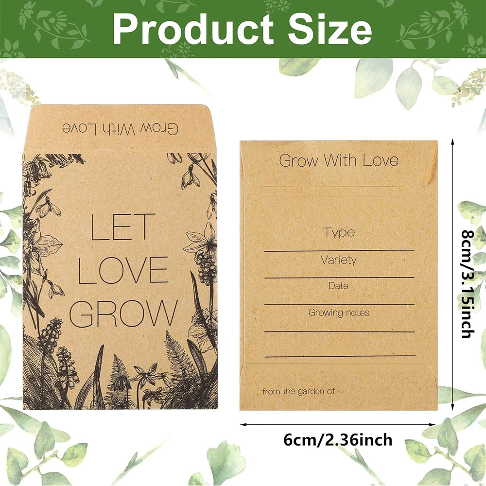 Wedding Gift Seed Pack 50 Pieces Self-Adhesive Seed Pack Retro Kraft Paper Envelope Seed Storage Paper Pack Wedding Shower Gift