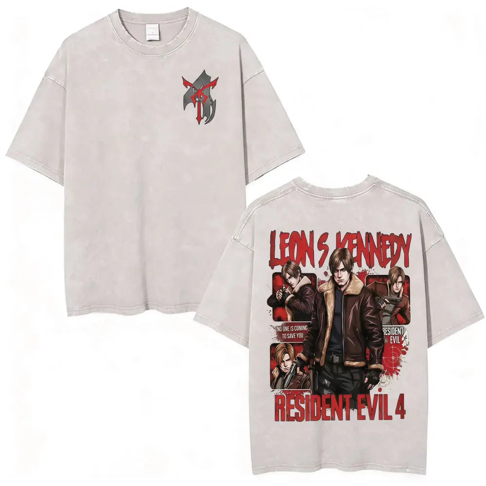 Limited Resident Evil Requiemm Anime T Shirt Men's Clothing Gothic Vintage Washed T Shirts Summer Tops O-Neck T-shirt Streetwear