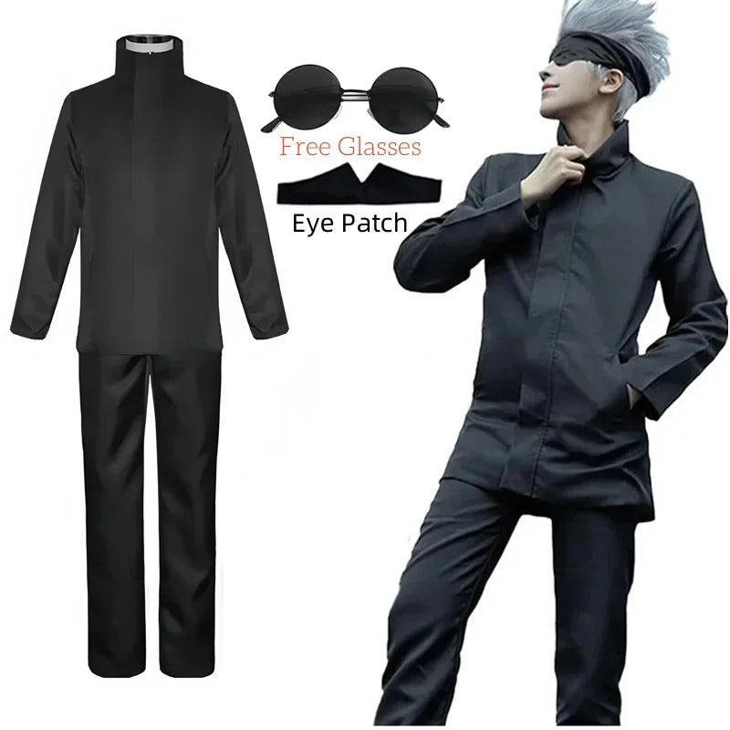 Anime Jujutsu Kaisen Gojo Satoru Cosplay Costume Eye Patch Wigs Glasses Suit Halloween Costumes for Men