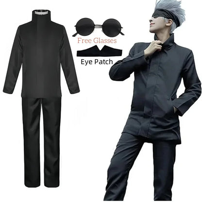 Anime Jujutsu Kaisen Gojo Satoru Cosplay Costume Eye Patch Wigs Glasses Suit Halloween Costumes for Men