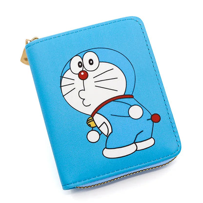 New Doraemon cute cartoon printed zipper coin purse mini short wallet PU leather business card holder coin bag girl student gift
