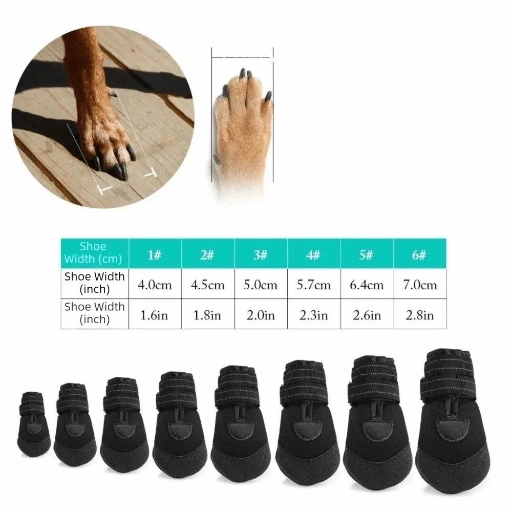 Adjustable Anti-Slip Dog Shoes Wear-Resistant Reflective Waterproof Dog Boots Comfortable Breathable Dog Foot Cover Outdoor