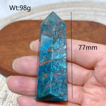 Natural Crystal Blue Flashy Apatite Tower Healing Gemstones High Quality Mineral Reiki Ornament Home Decorations Gift