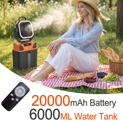 Multifunctional Outdoor Camping Fan 6L Water Tank Spray , Lighting, Hook, Cool Mist Spray, Remote Control, for Hot Summer Nights