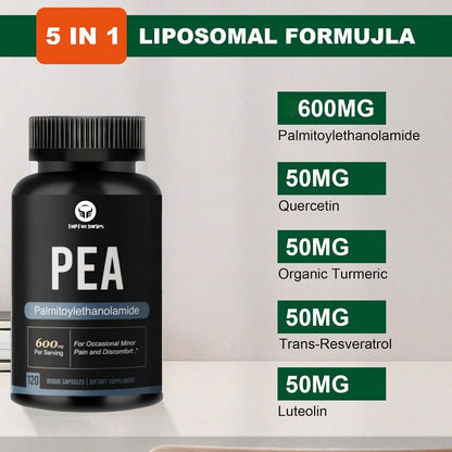 Top Factories 600mg Palm Oil Ethanolamide 99% Containing Lutein and Quercetin, High Absorption, Pea Supplement 120 Capsules