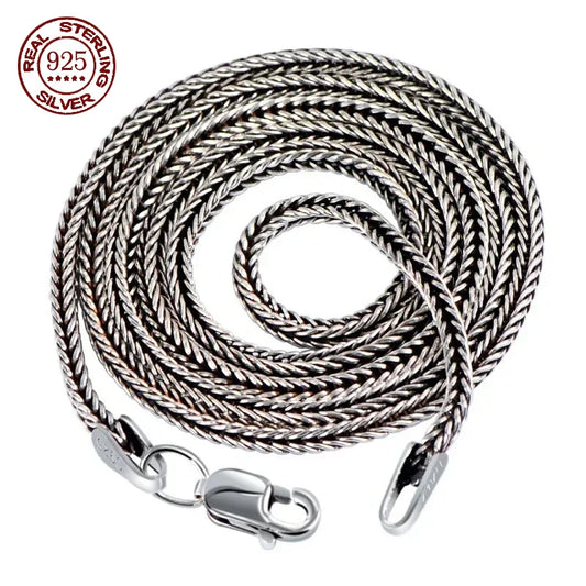 S925 pure silver Fox Tail Sweater Chain For Men And Women Retro Style Bracelet With Thick 3mm Woven Vhain