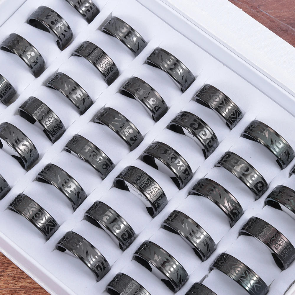 24 Pcs/Lot Top Quality 8mm Engraving Stainless Steel Rings Men Party Gifts Waterproof  Jewelry Size 17-21
