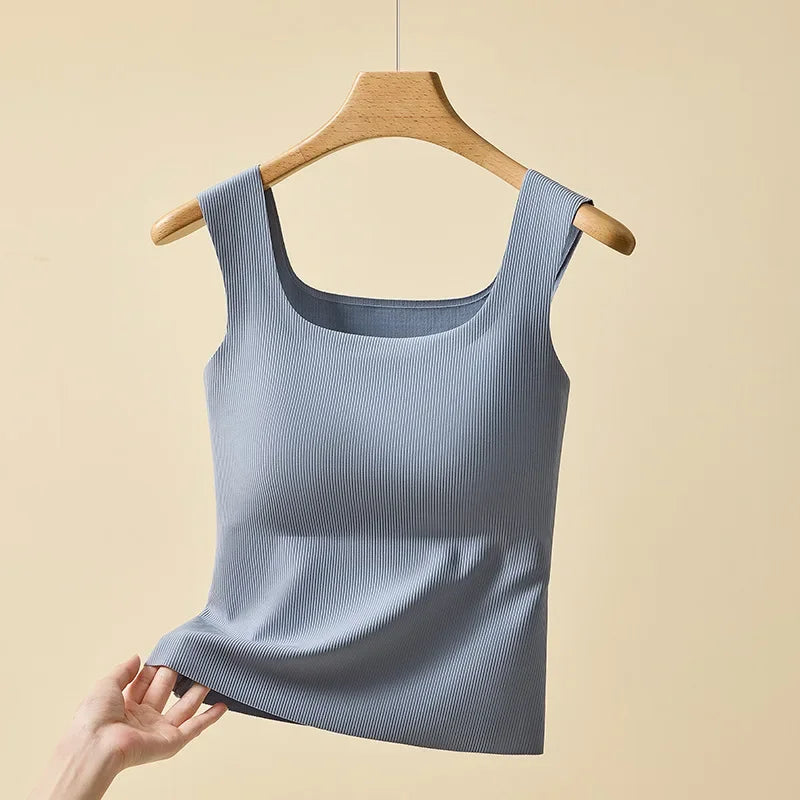 For 35-105kg 2025 New Seamless Plus Size Camisole Top for Women with Fixed Cup Build-in Bra Beautiful Back Underwear Tummy Cover