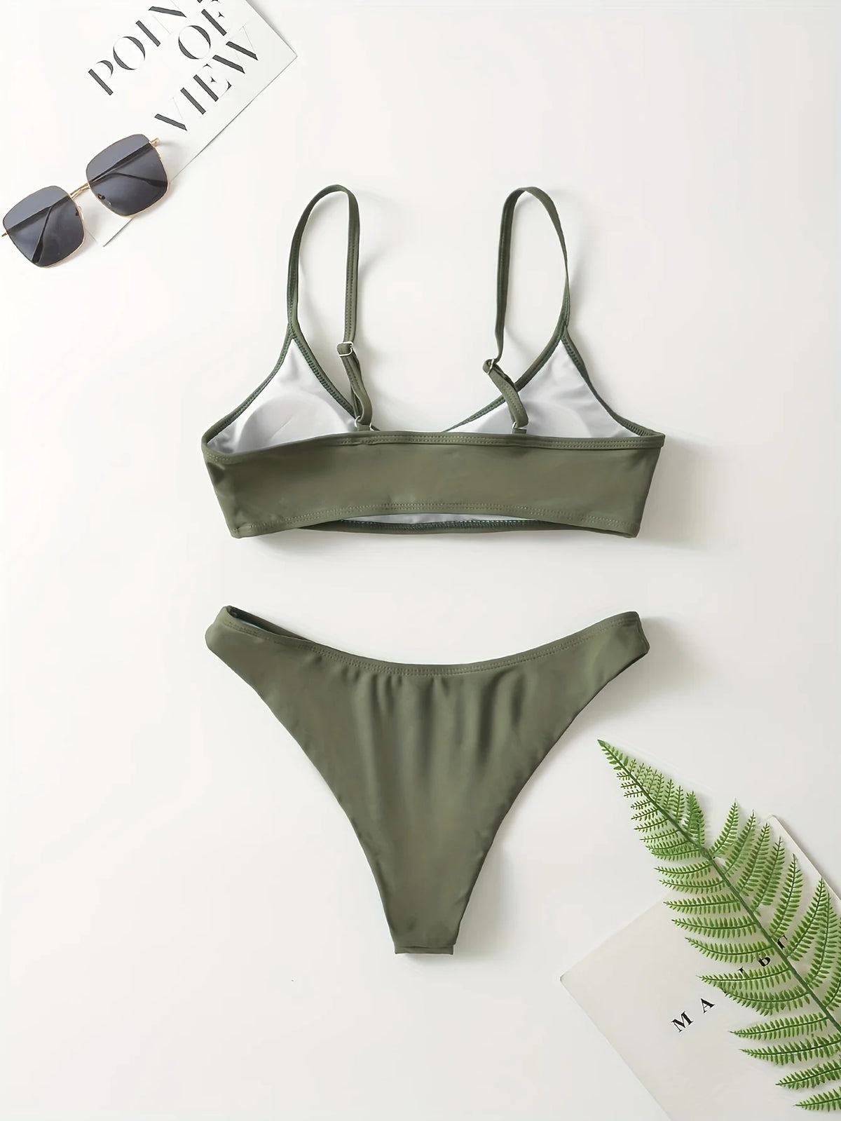 Adult women's fashionable solid color bra bikini - adjustable shoulder straps, suitable for slim fit swimsuits on beach vacation