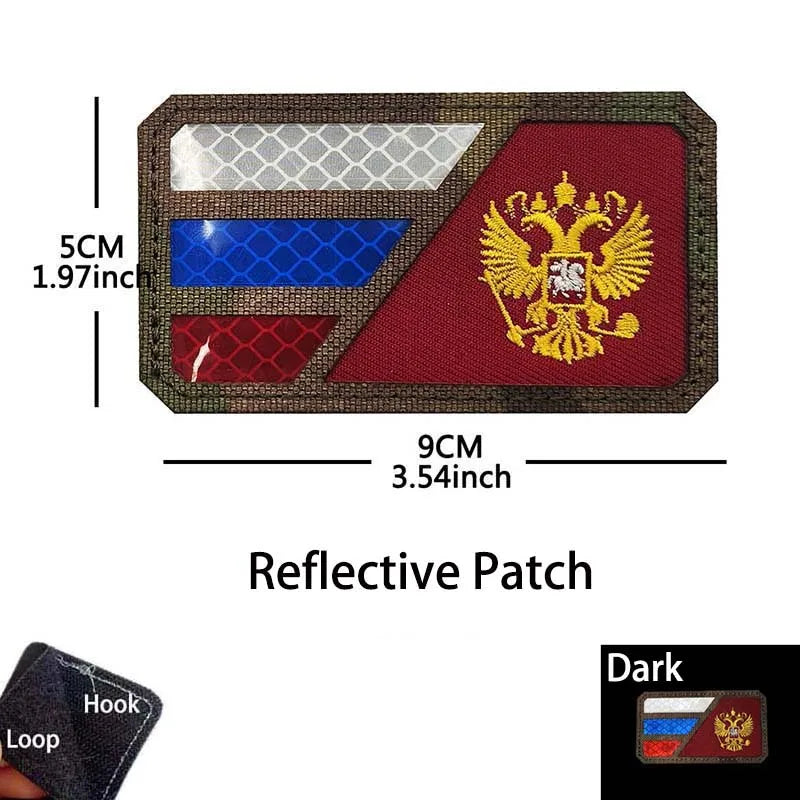 Russian Eagle Flag Emblem Russia Soldier,Knights Clothes Applique Embroidered Patch,Reflective Badges Military Tactical Stickers