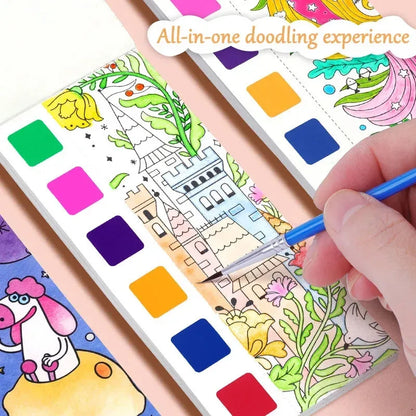 Portable Watercolor Book Set - 12 Sheets Gouache Painting with Brush, Kids Graffiti Drawing Art Stationery
