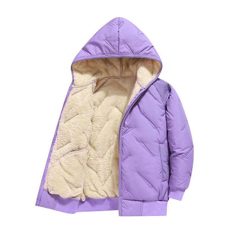 Dubbped Winter Keep Warm Boys Girl Jacket Lined With Velvet Thick Cotton Padded Hooded Coat Kids Children Out The Cold Outerwear