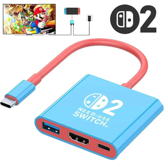 For Switch2 Type C Docking Station HDMI+USB3.0+PD Port 3 In1 Hdmi 4k 60hz TV Docking Station For Switch 2 Gaming Accessories