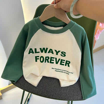 New Autumn Girls and Boys Long Sleeve T-shirt Base Shirt Letter Korean Style Children Clothing