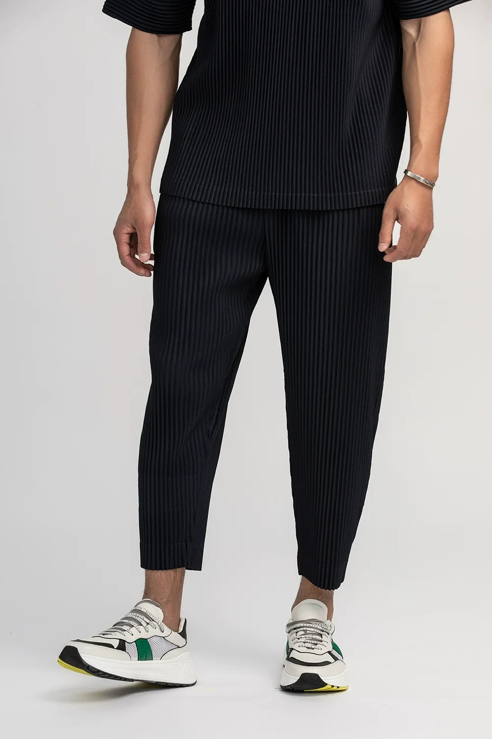 Miyake Pleated Pants Solid Tapered Pants Pencil Pants Four-season Casual Bottoms Japenese Streetwear Miyake Men
