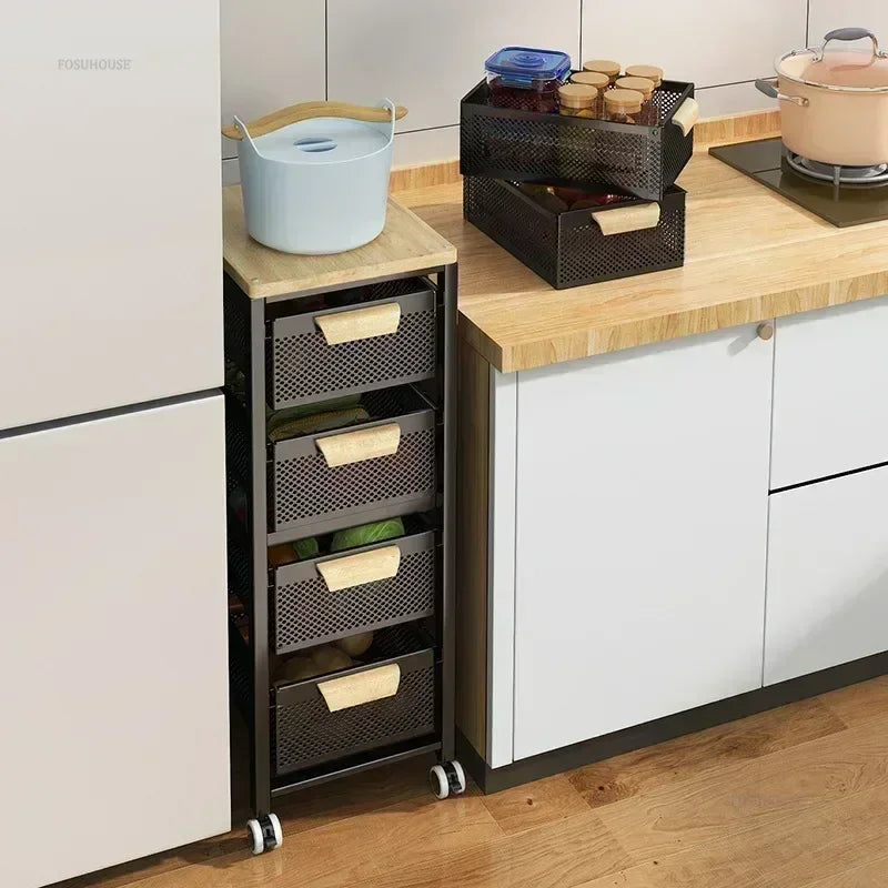 Household Movable Narrow Kitchen Organizer Cart With Wheel Multi-layer Vegetable Auxiliary Cartss Drawer Type Kitchen Trolleys k