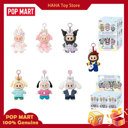 NEW POP MART The Monsters X Sanrio Family Labubu Hello Kitty Kuromi Vinyl Plush Doll Keychain Blind Box Kawaii Toys Kids Gift