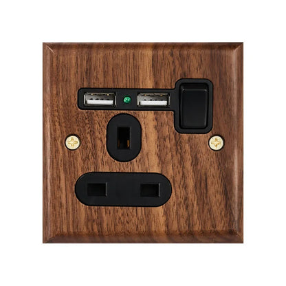 Black walnut wood retro British light switch socket, bedside wall lamp switch LED dimmer, pure wood brass toggle switch board