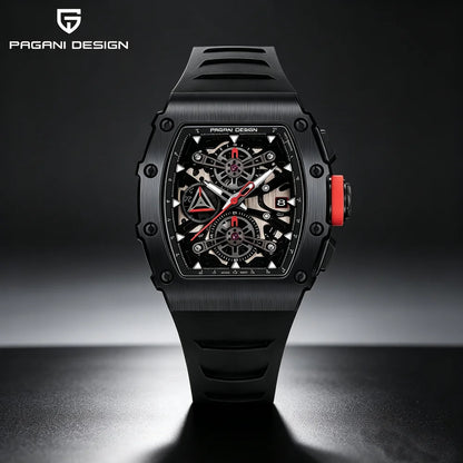 PAGANI DESIGN Wine Barrel Hollow out Men's Time Watch Top Sapphire Stainless Steel Men's Multi Functional Sports Watch