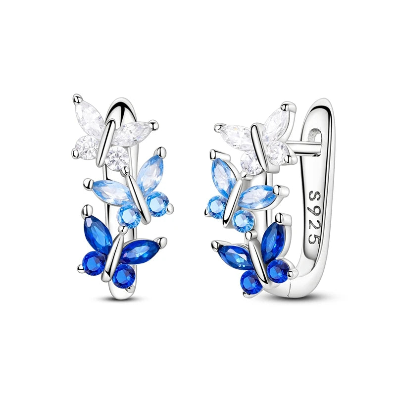 Original 925 Sterling Silver Earrings Sparkling Shining Dreamy Butterfly Hoop Earring for Women Girl Party Birthday Jewelry Gift