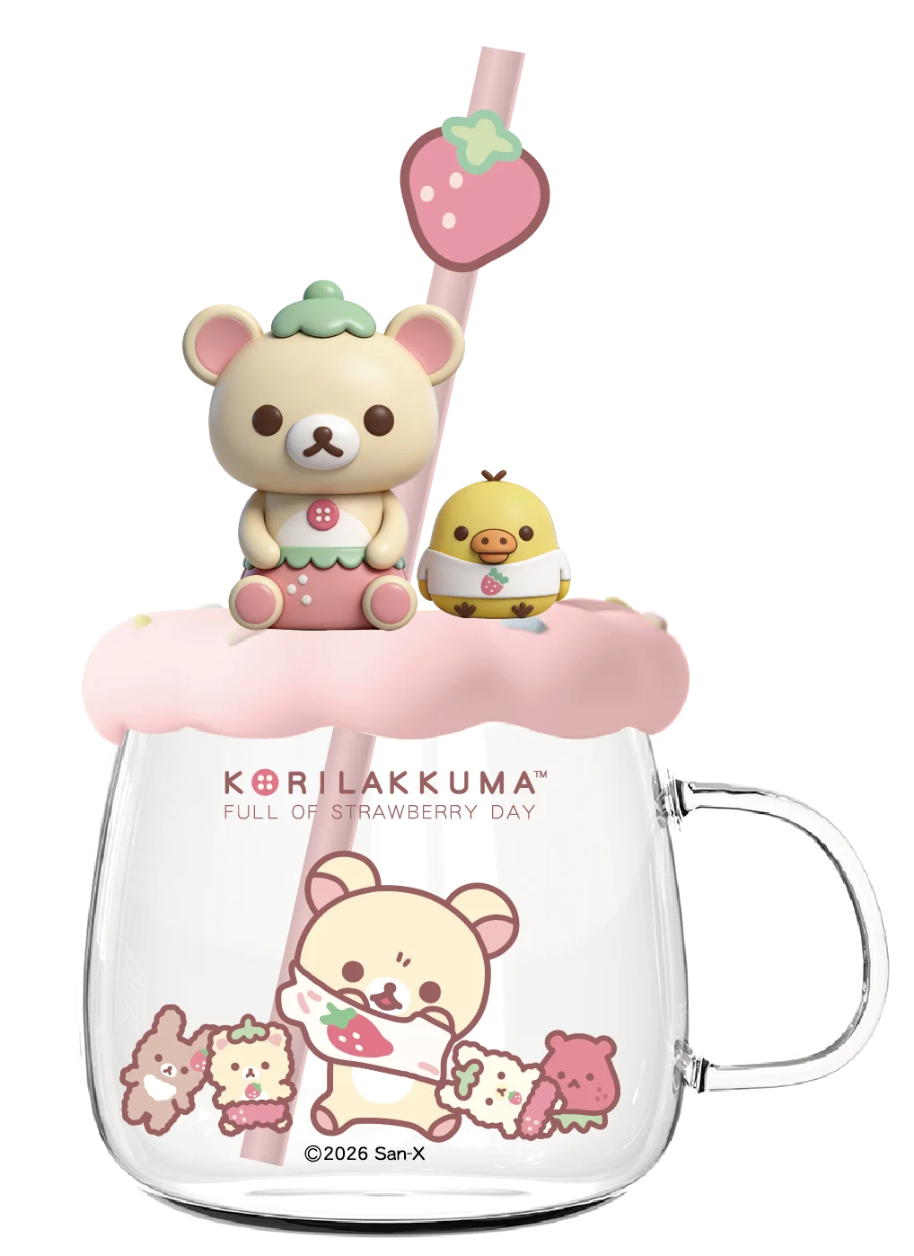Rilakkuma Glass Water Cup With Lid Straw High Temperature Resistant Cute Cartoon Drinking Mug For Office Home Daily Use
