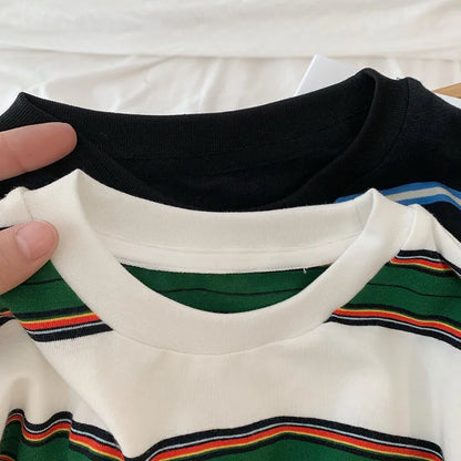 2025 autumn Children Clothes Girls Long Sleeves Bottoming Shirts Cool Boys Stripe Cotton T-shirt Teen Loose Casual 2-7y Kids Top