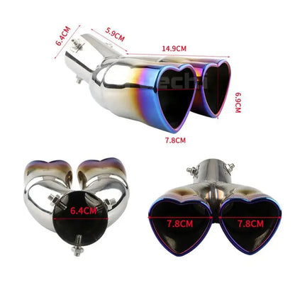 Car heart-shaped double row single row color car tail throat thickened stainless steel love bake blue exhaust pipe