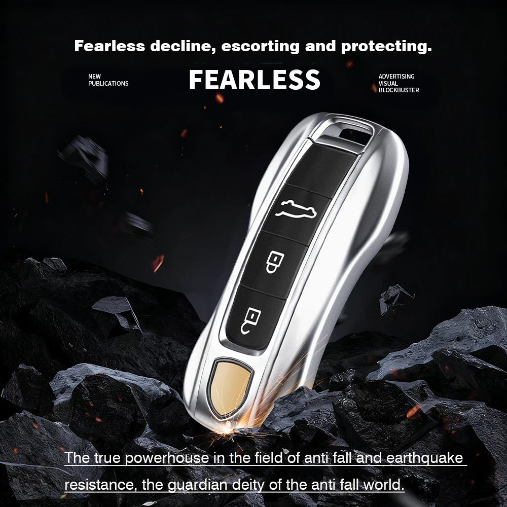 Metal Material Case For Porsche Cayenne Panamera Macan Cayman 718 911 Taycan Gloss Chrome Key Shell Car Key Case