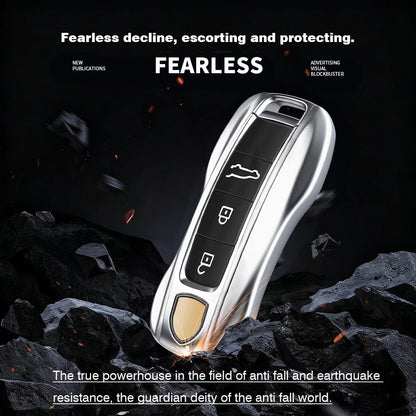 Metal Material Case For Porsche Cayenne Panamera Macan Cayman 718 911 Taycan Gloss Chrome Key Shell Car Key Case