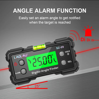 Digital Laser Angle Gauge USB Rechargeable High Precision Inclinometer & Level Box with Dual-Side Laser Lines Magnetic DIY Tools