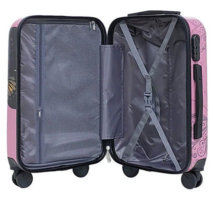 Women's Silent Spinner Wheels Luggage Lightweight Trolley Case Butterfly Pattern Suitcase for Ladies, TSA Lock With Makeup Box