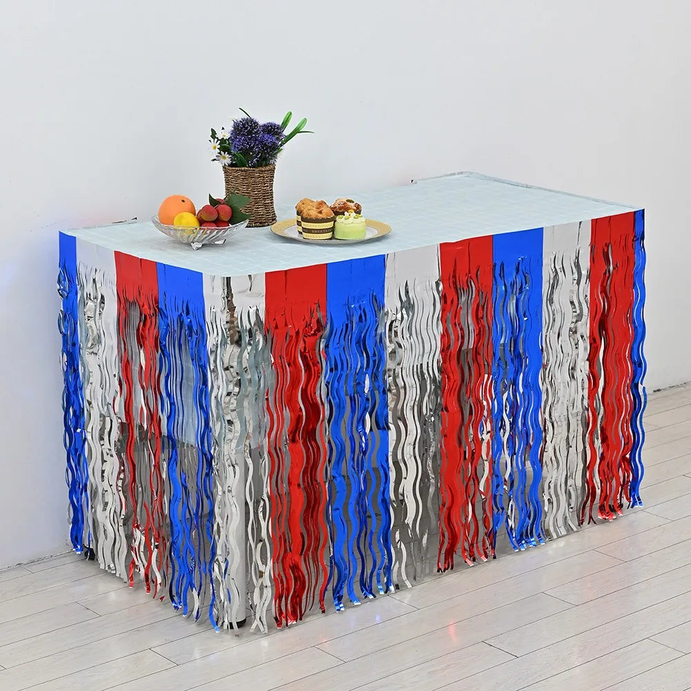 Rainbow Wavy Table Skirt Rainbow Metallic Foil Tinsel Table Skirts for Birthday Wedding Engagement Bridal Shower Party Supplies