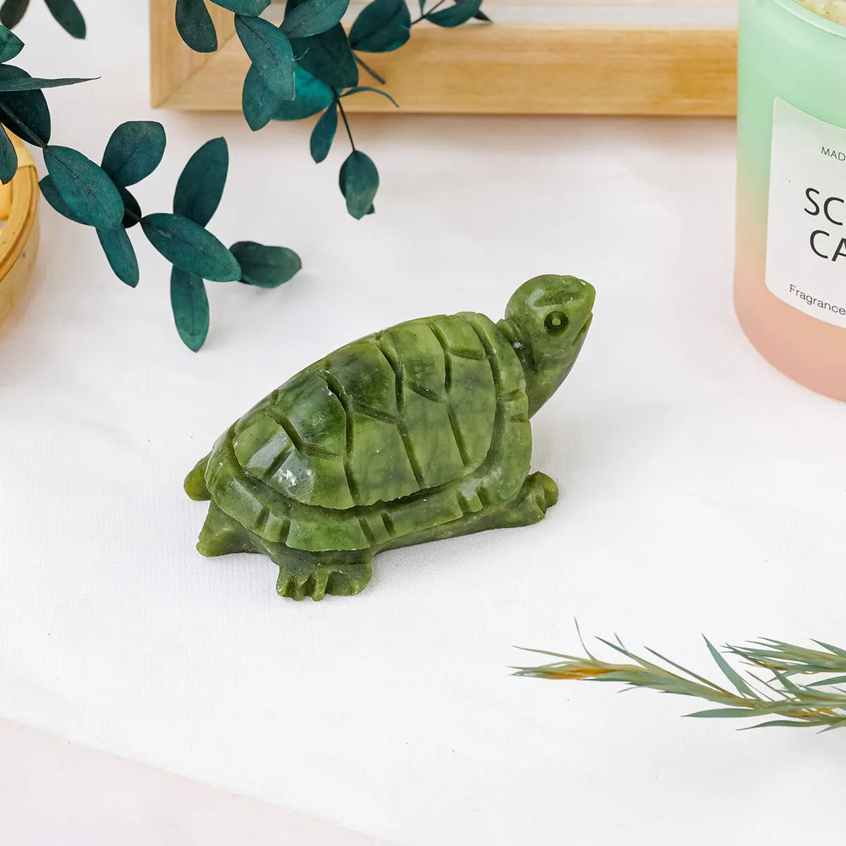1pc Natural Crystal Green Jade Turtle Tortoise Statue Carved Reiki Healing Crystal Animal Figurine Crafts Home Decoration