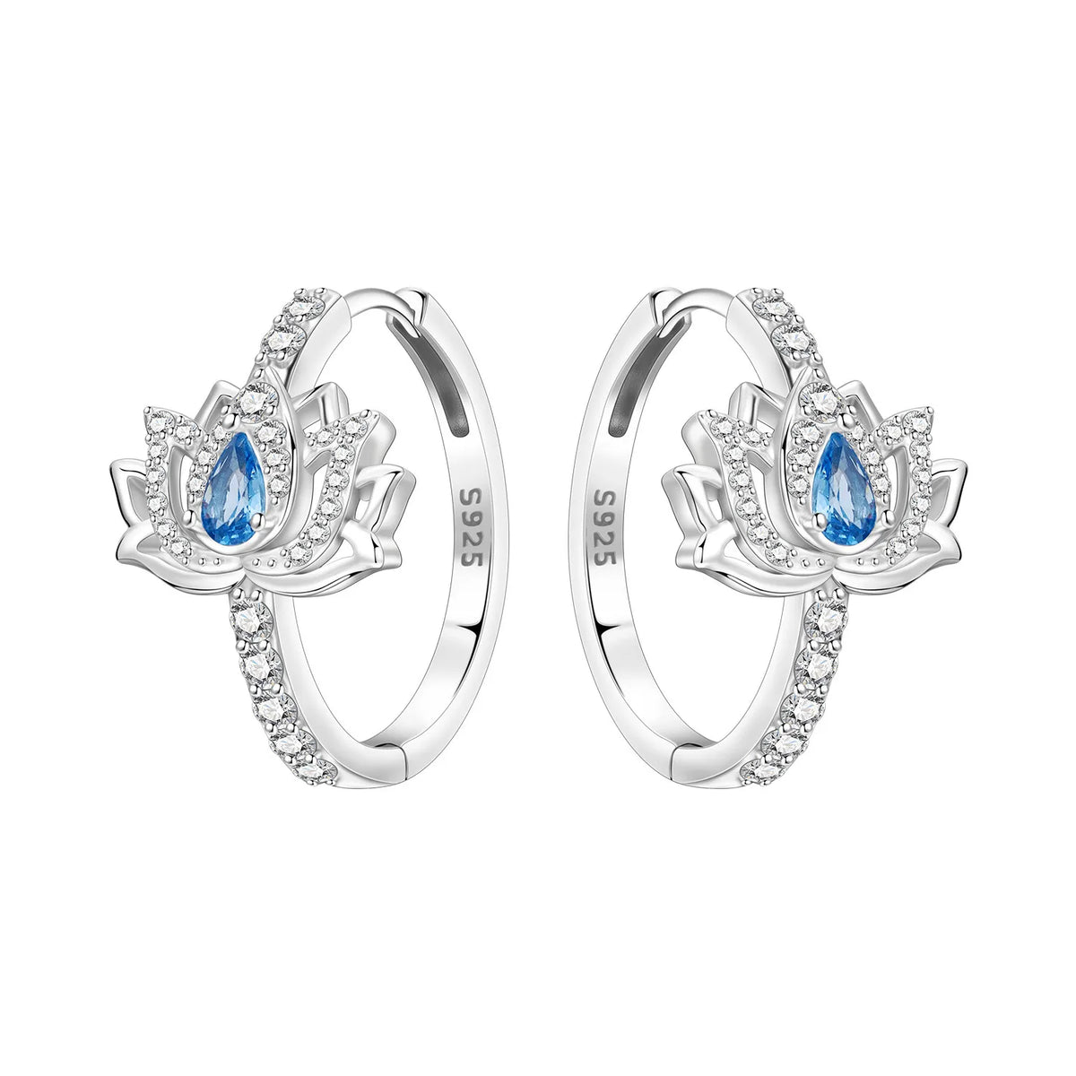 Orstarry Original 925 Sterling Silver Blue Iris Flower Earrings Women Hoop Earring Anniversary Jewelry Trendy Gifts