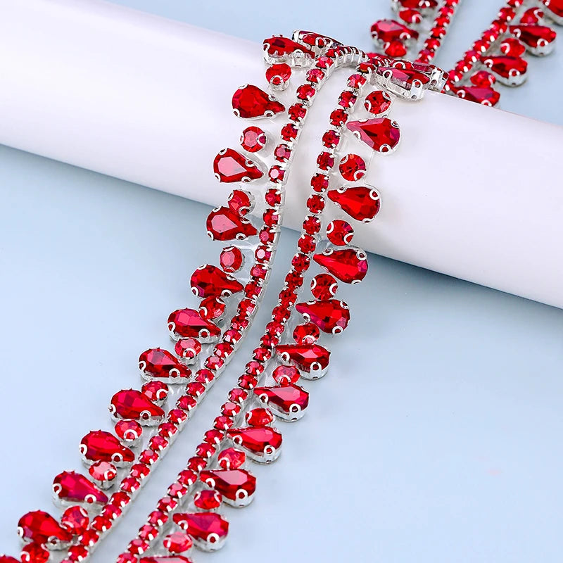 QIAO Multi-color Crystal Glass Rhinestone Border Diamond Ribbon Iron On DIY Wed Dress Skirt Clothing Accessories Diamond Strips