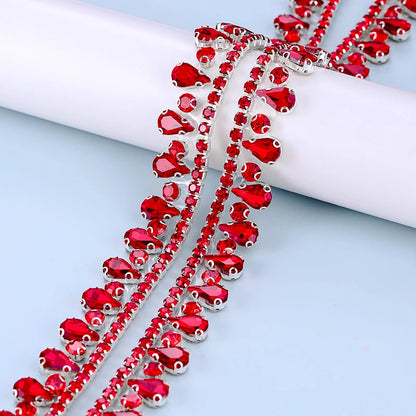 QIAO Multi-color Crystal Glass Rhinestone Border Diamond Ribbon Iron On DIY Wed Dress Skirt Clothing Accessories Diamond Strips