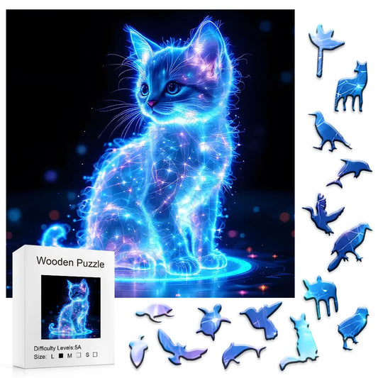 Purr-fect Cat Wooden Puzzle Gift Box: Unlock Irregular Animal Shapes – Stress-Free Brain Challenge for Adults & Family Fun | Chr
