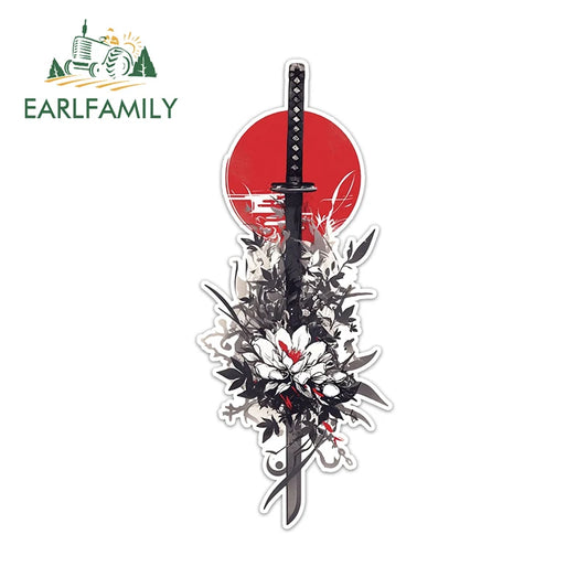 EARLFAMILY Samurai Theme Katana Design Car Stickers Cool Cartoon Picture Decal Amusing Motorcycle Car Body Occlusion Scratch