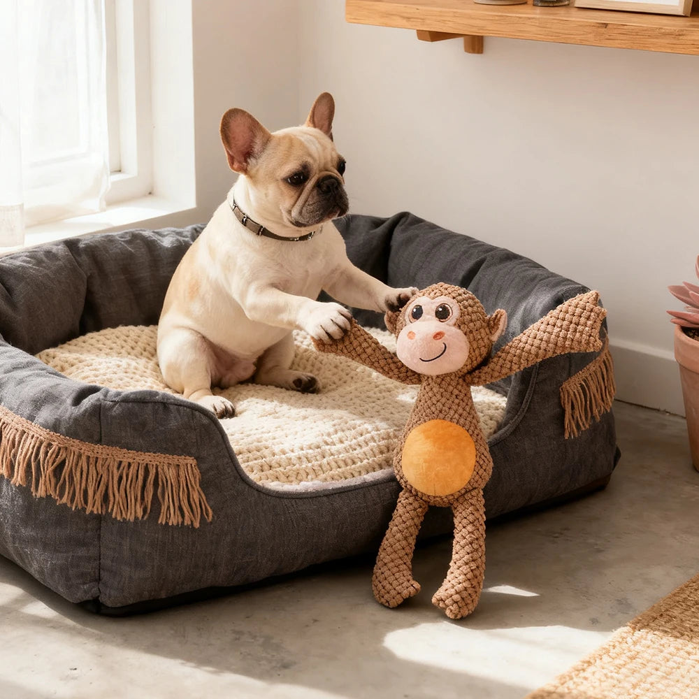 Durable Long-Legged Monkey Squeaky Plush Dog Toy, Bite Proof Interactive Toy for Aggressive Chewers, Training Toy for All Size