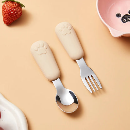 304 Stainless Steel Tableware Spoon Bears Paw Style Short Handled Fork Spoons, Learning to Eat, Small Auxiliary Training Spoons