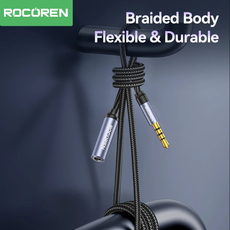 Rocoren AUX Cable 3.5mm Jack Male to Female Audio Extension Speaker Cable Converter for Phone Headphones Laptops Tablets Adapter