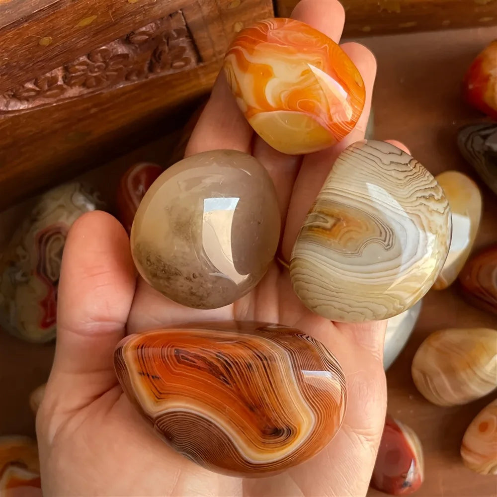 Natural Sardonyx Agate Palm Stone Energy Crystal Silk Agate Mineral Specimen Polished Reiki Healing Decor