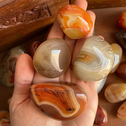 Natural Sardonyx Agate Palm Stone Energy Crystal Silk Agate Mineral Specimen Polished Reiki Healing Decor