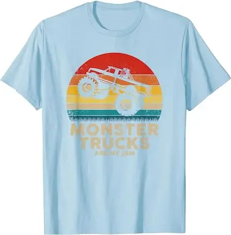 Monster Truck Are My Jam Vintage Tees Retro Sunset Cool Engines T-Shirt Monster Truck Car for Birthday Boy Sons Gifts Cute Tops